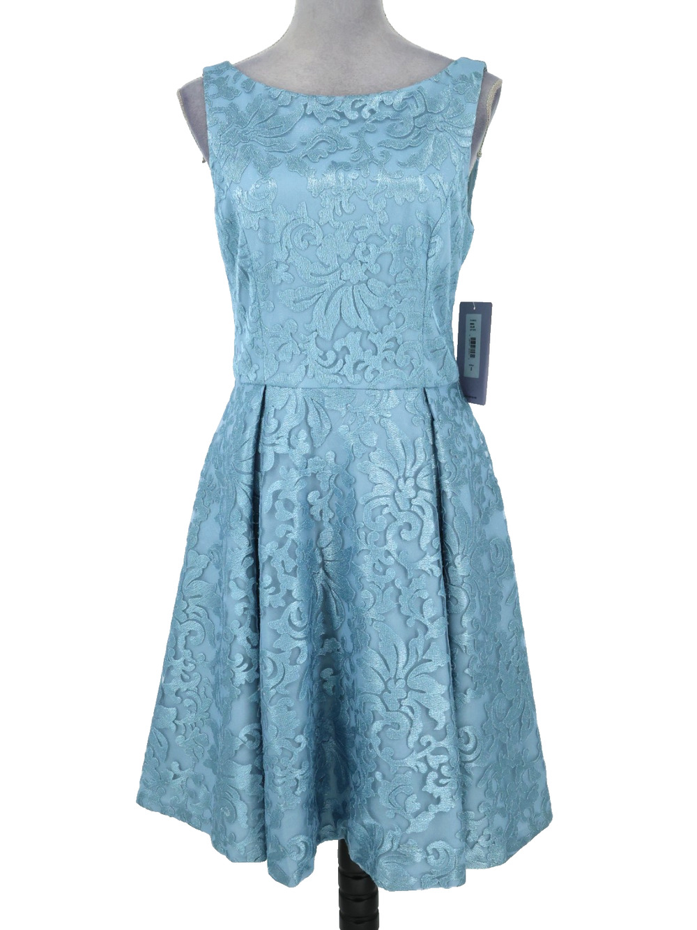 JS Collection Dress Womens 8 Blue Lace Floral Back Zip Lined Fit n Flare New